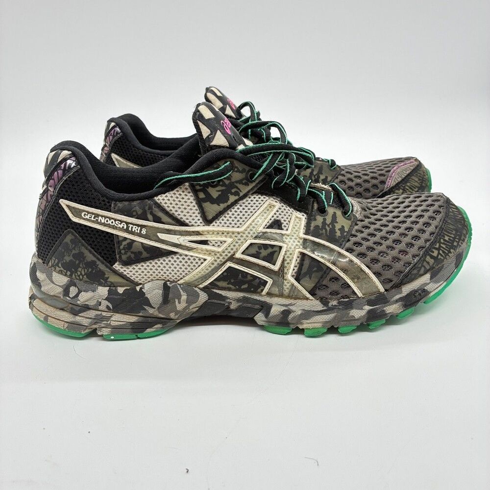 ASICS Gel-Noosa Tri 8 Womens 8.5 Black Gray Camo Triathlon Running Shoes
